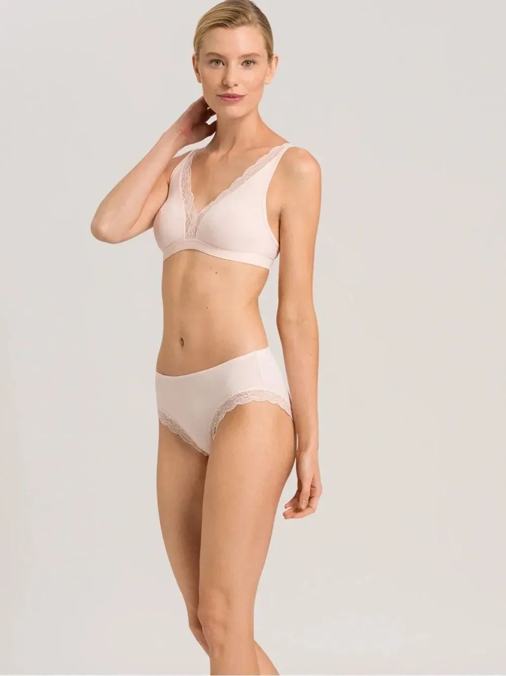 Hanro Cotton Delight Wireless Lace Trim Soft Cup TOP SELLER Powder $110